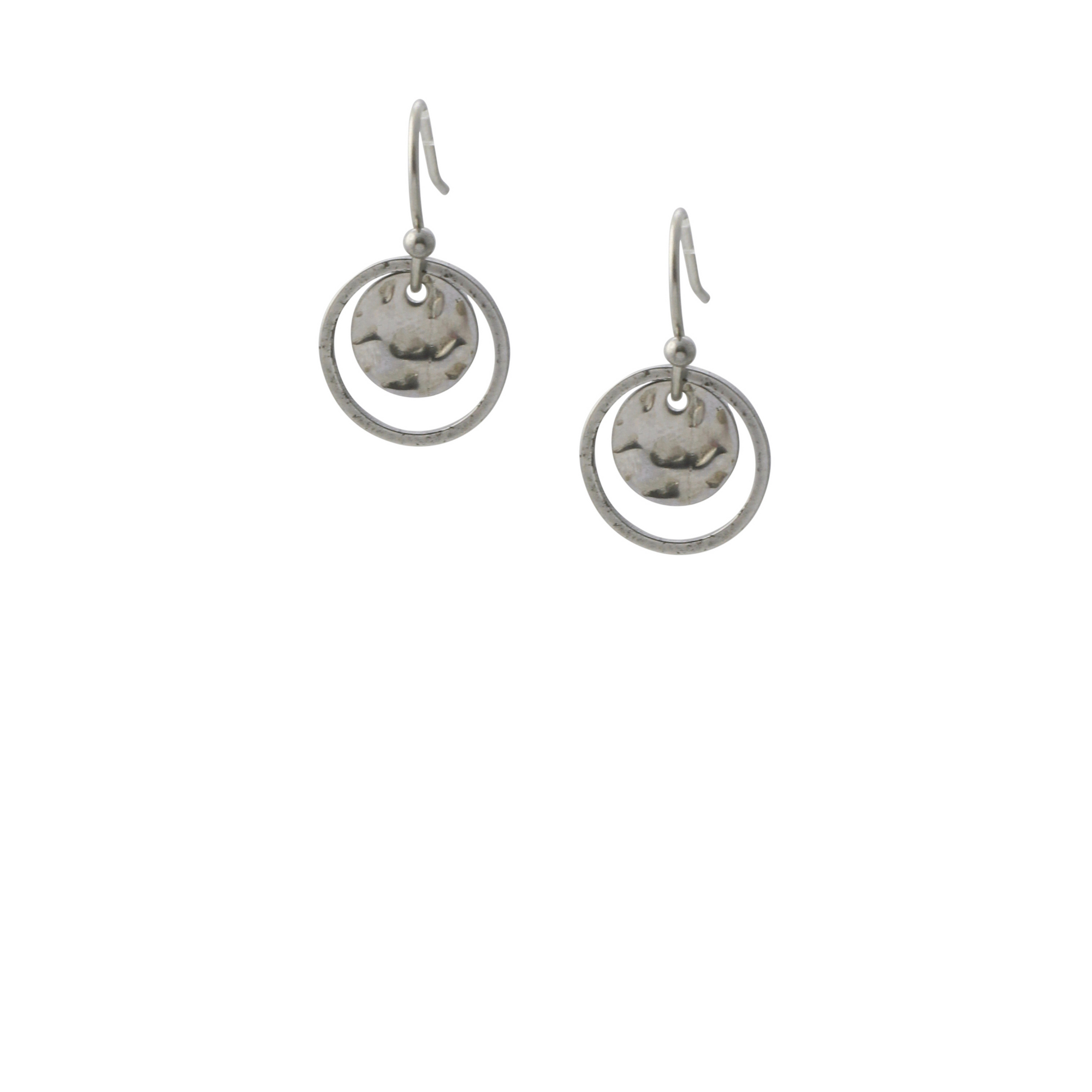 Waterproof "Imperméable” Tiny Hammered Disc Drop Earrings