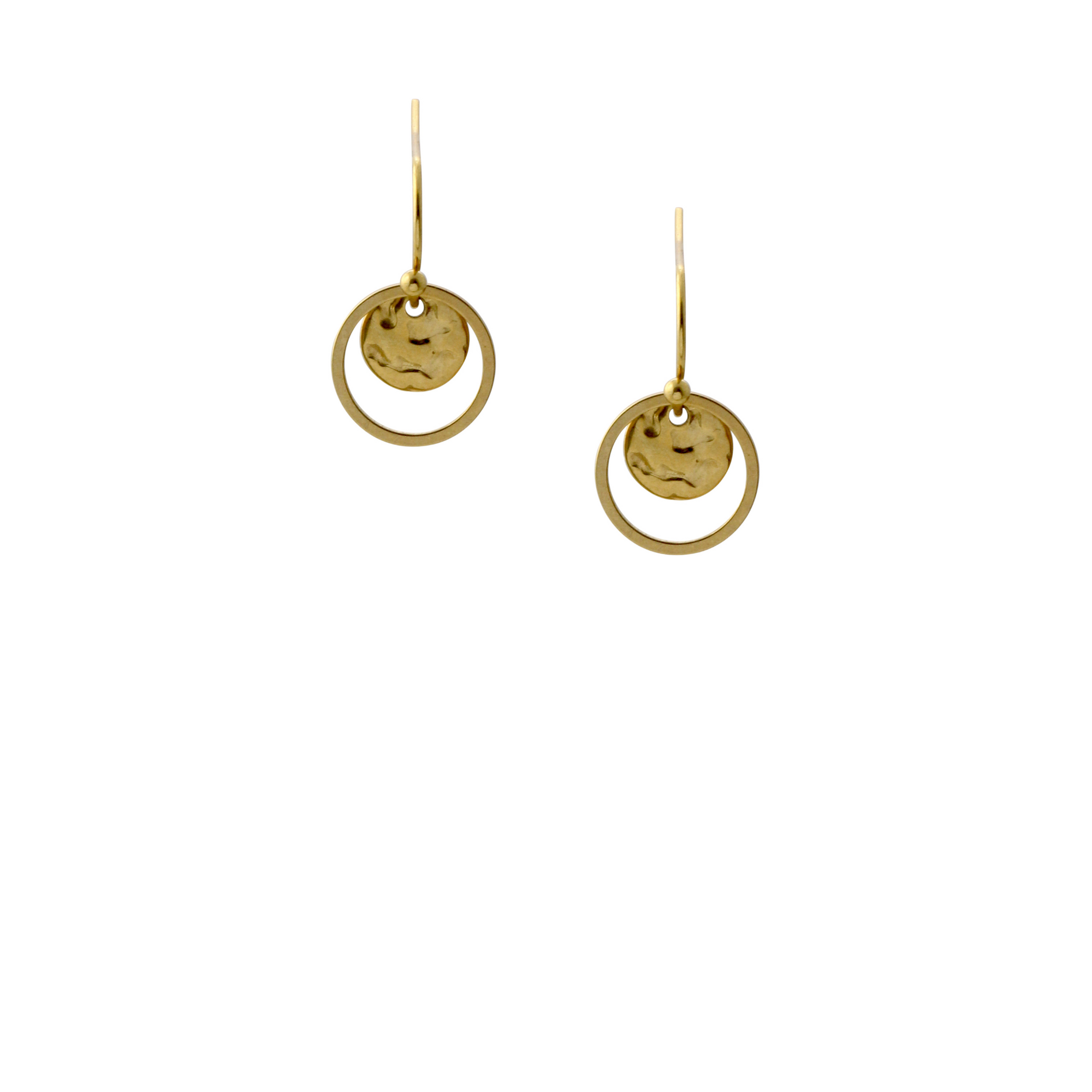 Waterproof "Imperméable” Tiny Hammered Disc Drop Earrings - Gold