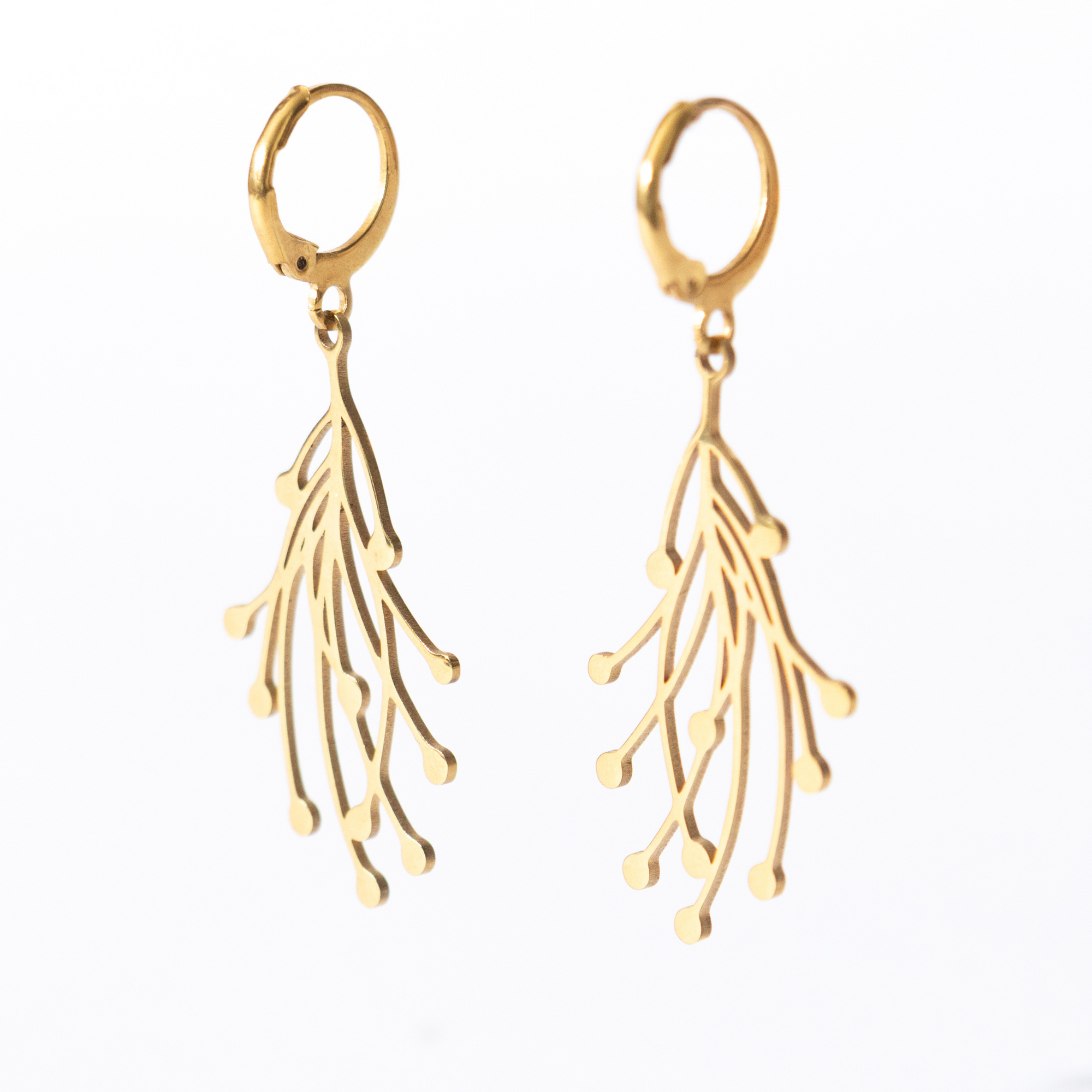 Waterproof "Imperméable” Branch  Leverback Earrings - Gold