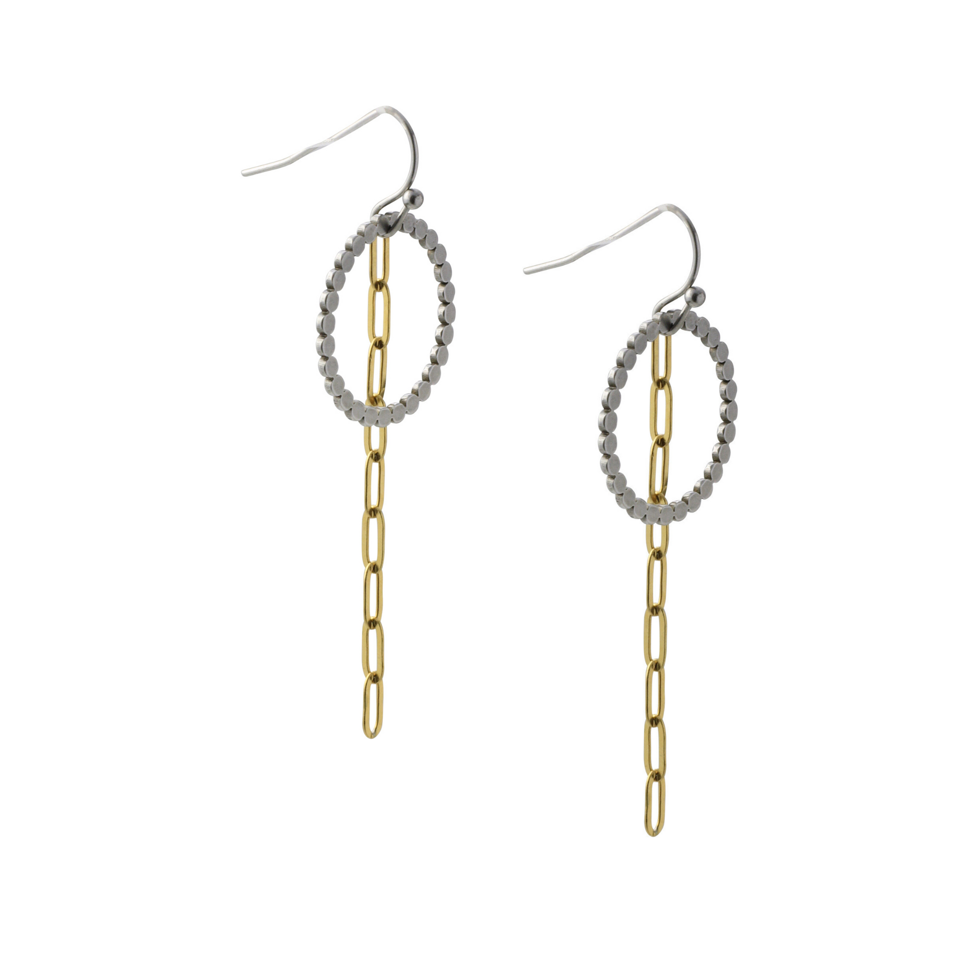 Waterproof "Imperméable” Textured Circle & Paperclip Chain Earrings - Mixed Metal