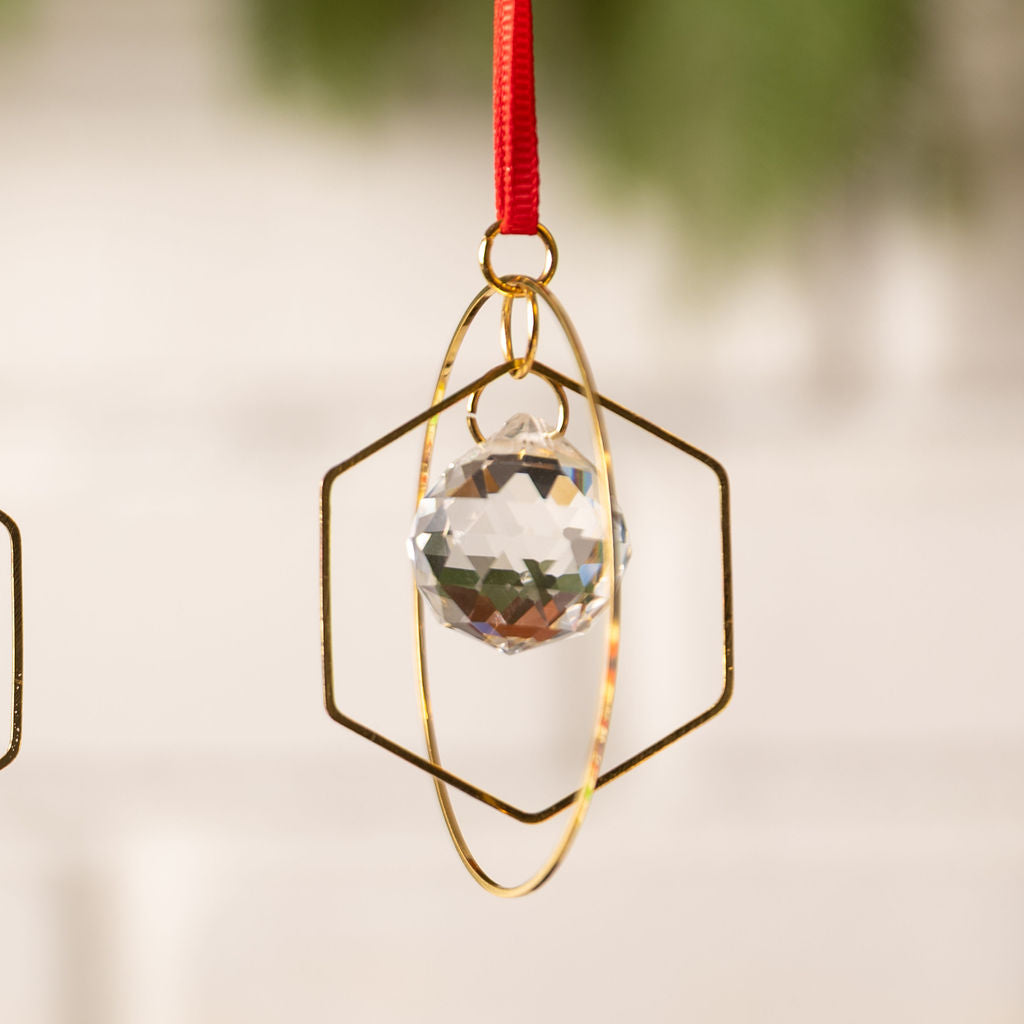 Minimalist Geometric Gold & Crystal Ornament - I
