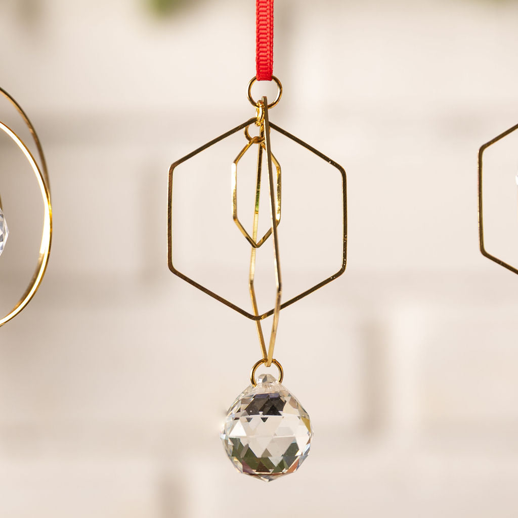 Minimalist Geometric Gold & Crystal Ornament - III