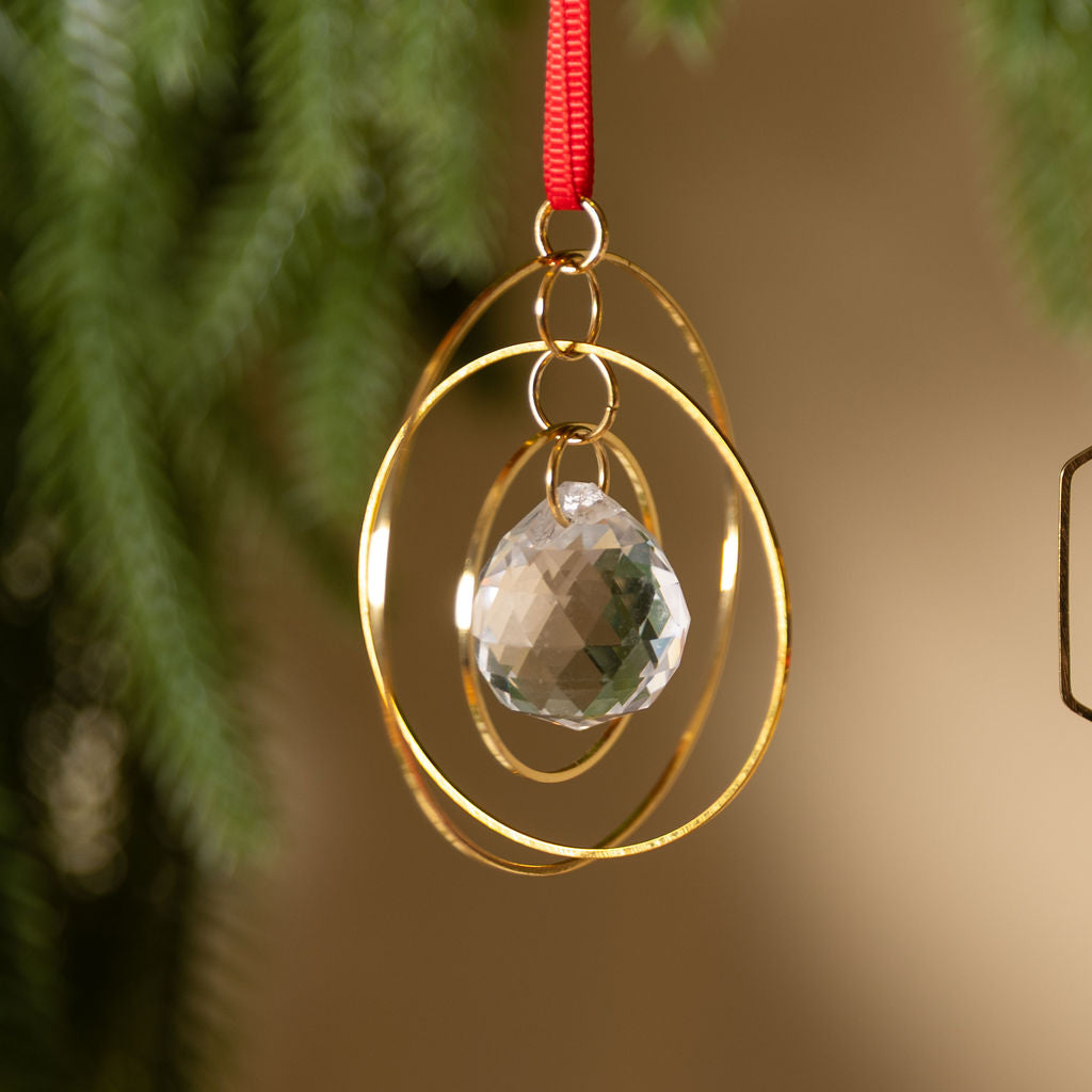 Minimalist Geometric Gold & Crystal Ornament - II