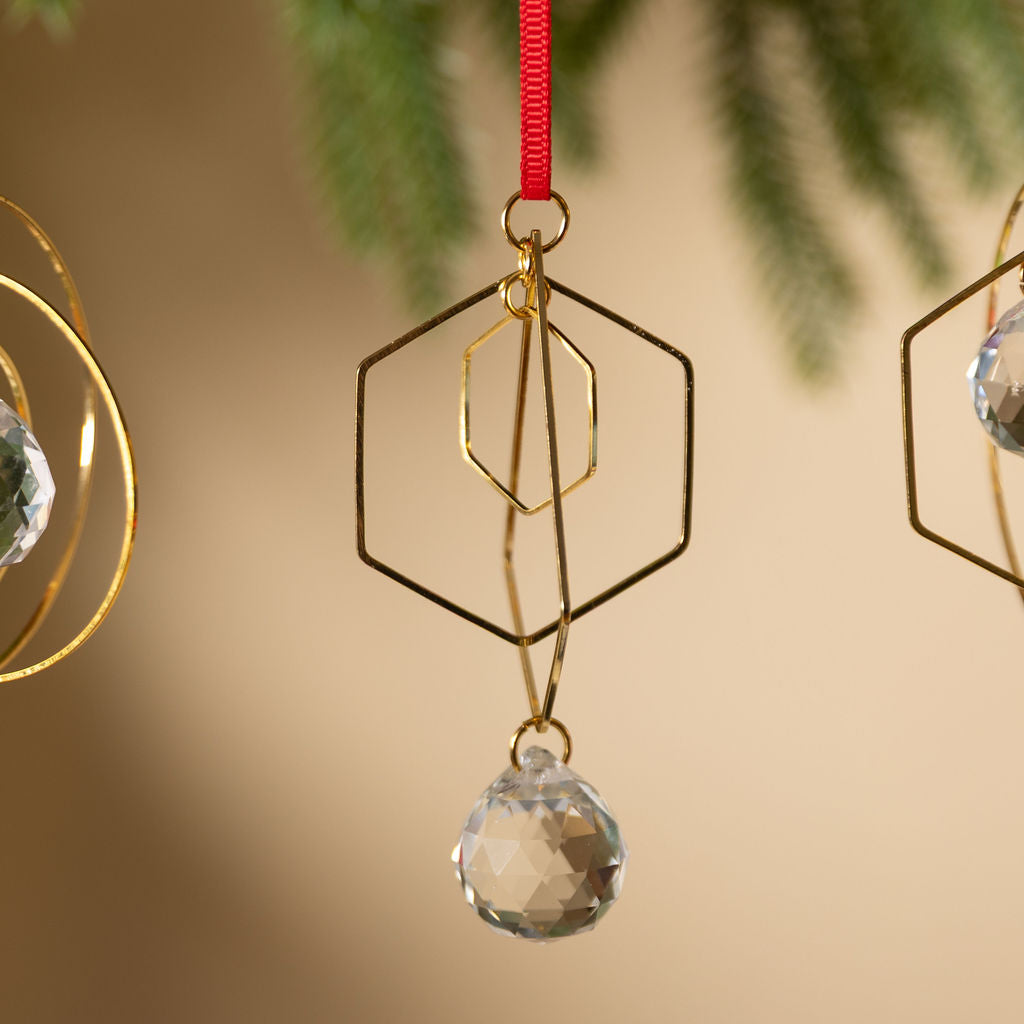 Minimalist Geometric Gold & Crystal Ornament - III