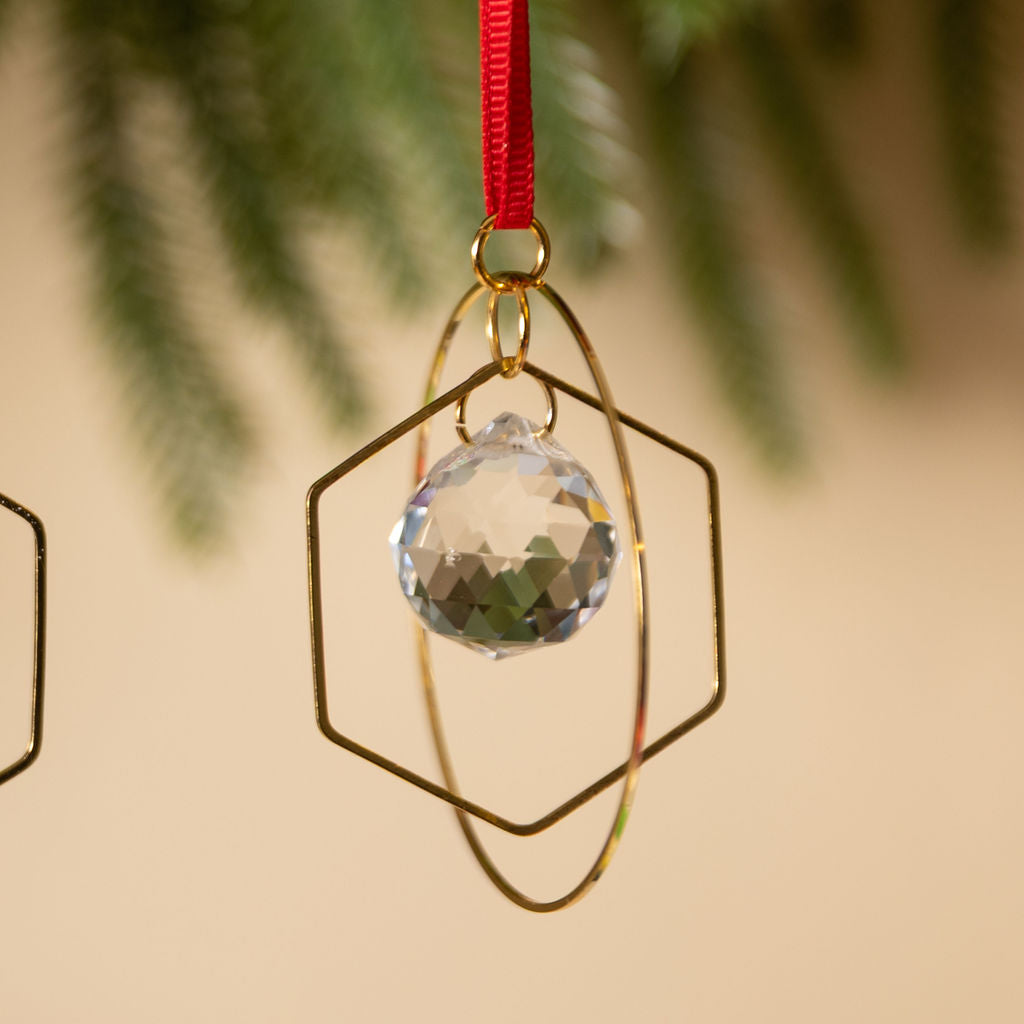 Minimalist Geometric Gold & Crystal Ornament - I