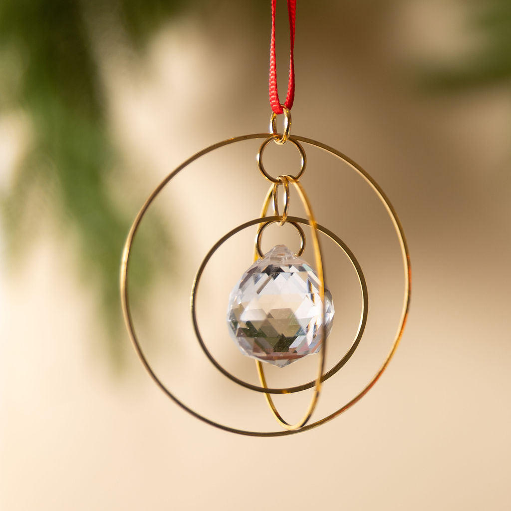 Minimalist Geometric Gold & Crystal Ornament - II
