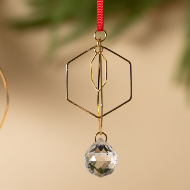 Minimalist Geometric Gold & Crystal Ornament - III