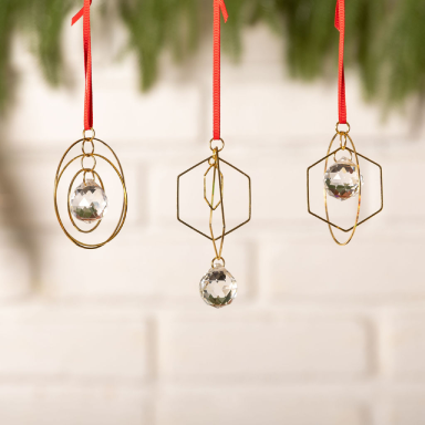 Minimalist Geometric Gold & Crystal Ornament - III