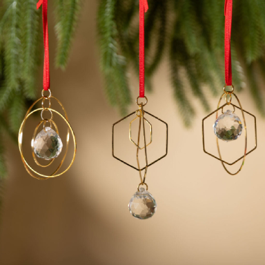 Minimalist Geometric Gold & Crystal Ornament - II