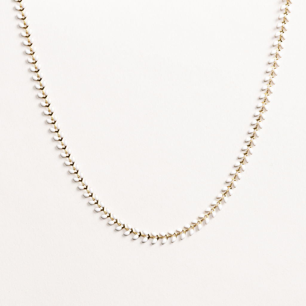 Waterproof "Imperméable" Elara White Enamel Chevron Necklace
