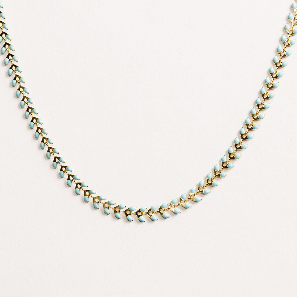 Waterproof "Imperméable" Elara Pale Turquoise Blue Enamel Chevron Necklace