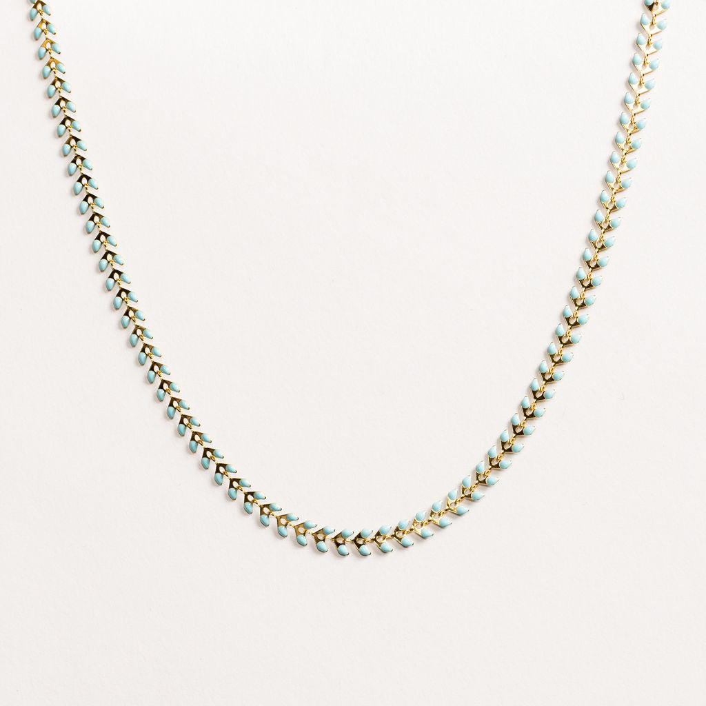 Waterproof "Imperméable" Elara Pale Turquoise Blue Enamel Chevron Necklace