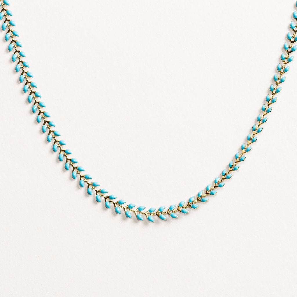 Waterproof "Imperméable" Elara Turquoise Blue Enamel Chevron Necklace