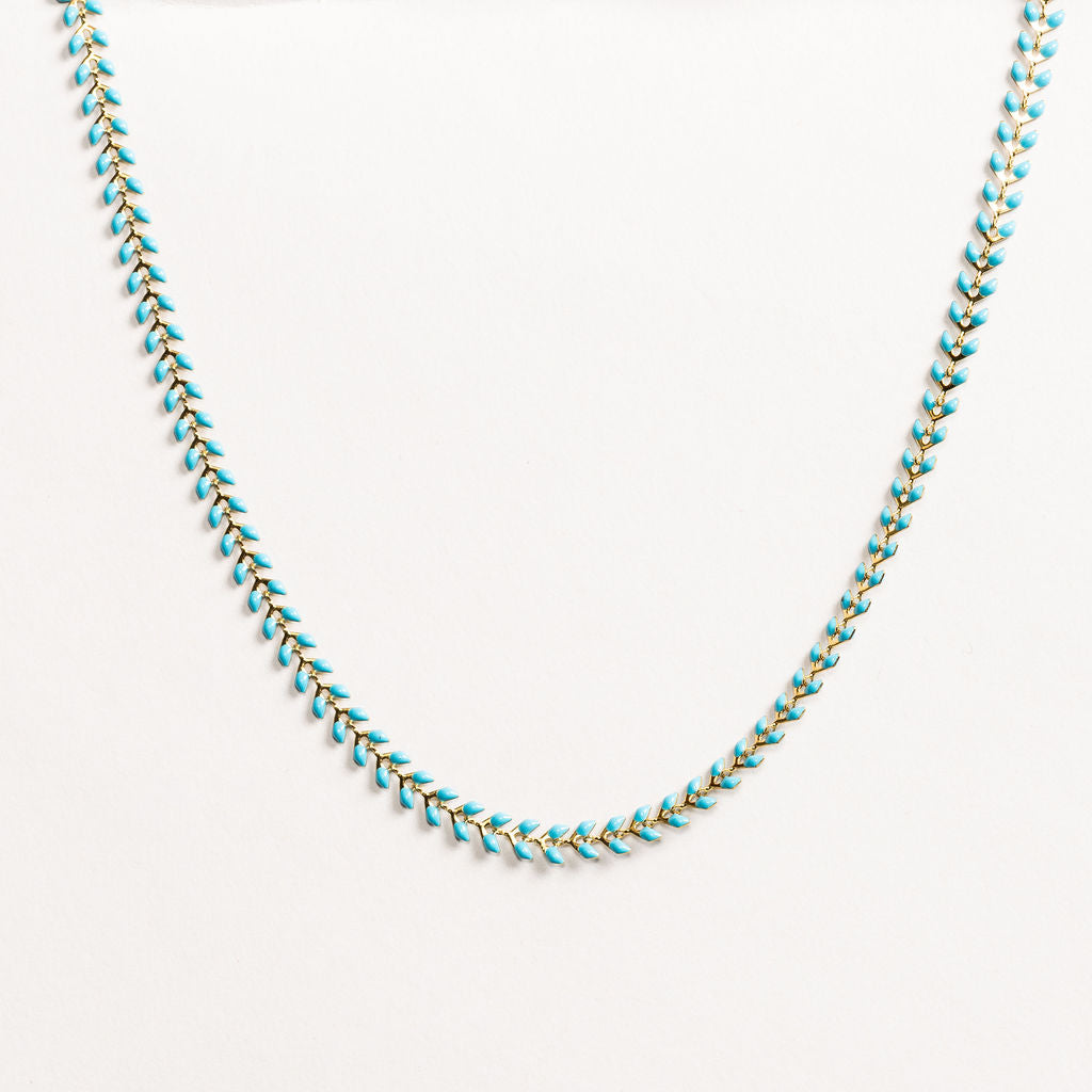 Waterproof "Imperméable" Elara Turquoise Blue Enamel Chevron Necklace