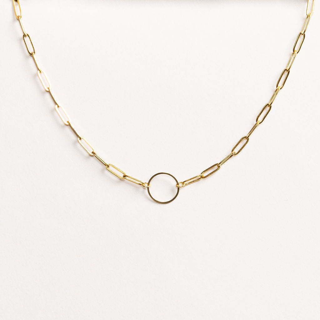 Waterproof "Imperméable" Aura Circle Paperclip Gold Necklace