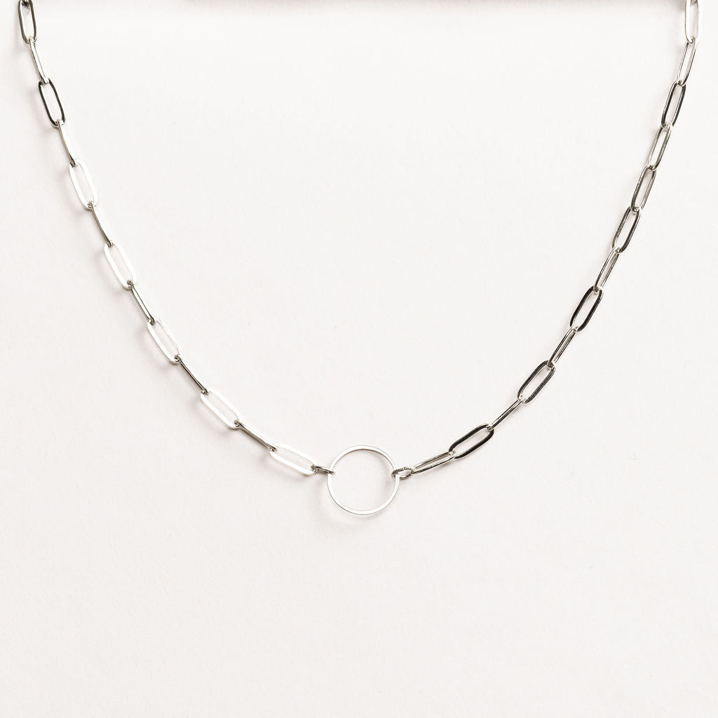 Waterproof "Imperméable" Aura Circle Paperclip Silver Necklace