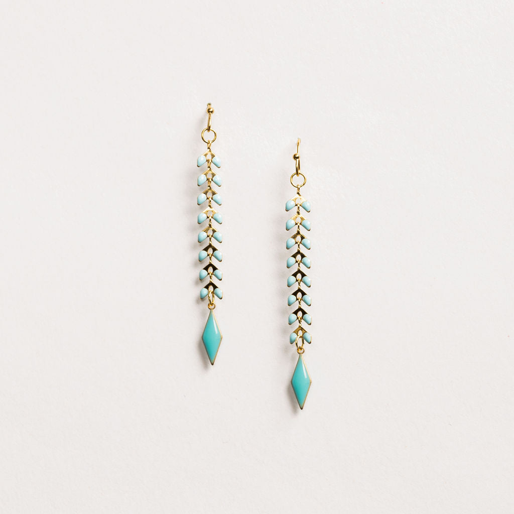 Waterproof "Imperméable” Elara Mint Enamel & Chevron Dangle Earrings