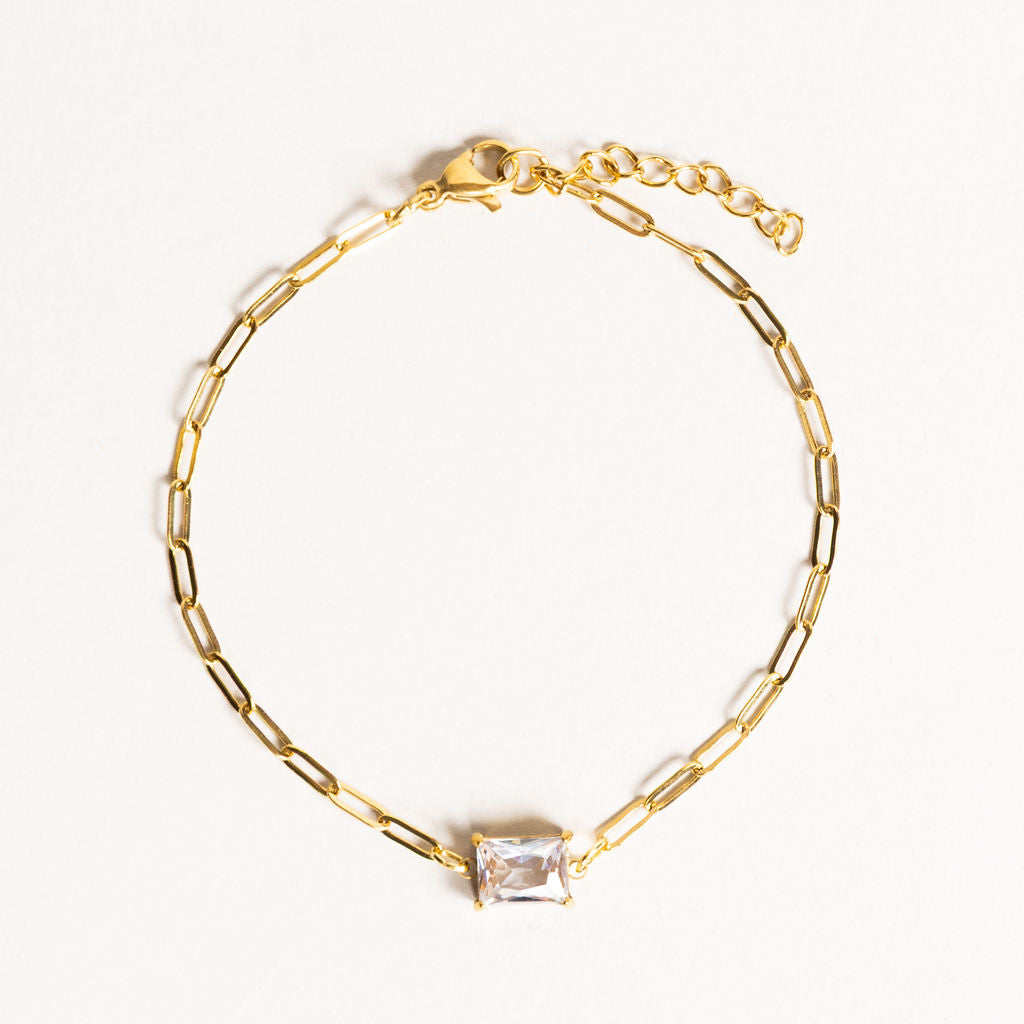 Waterproof "Imperméable” Sherlita Crystal Gold Paperclip Bracelet