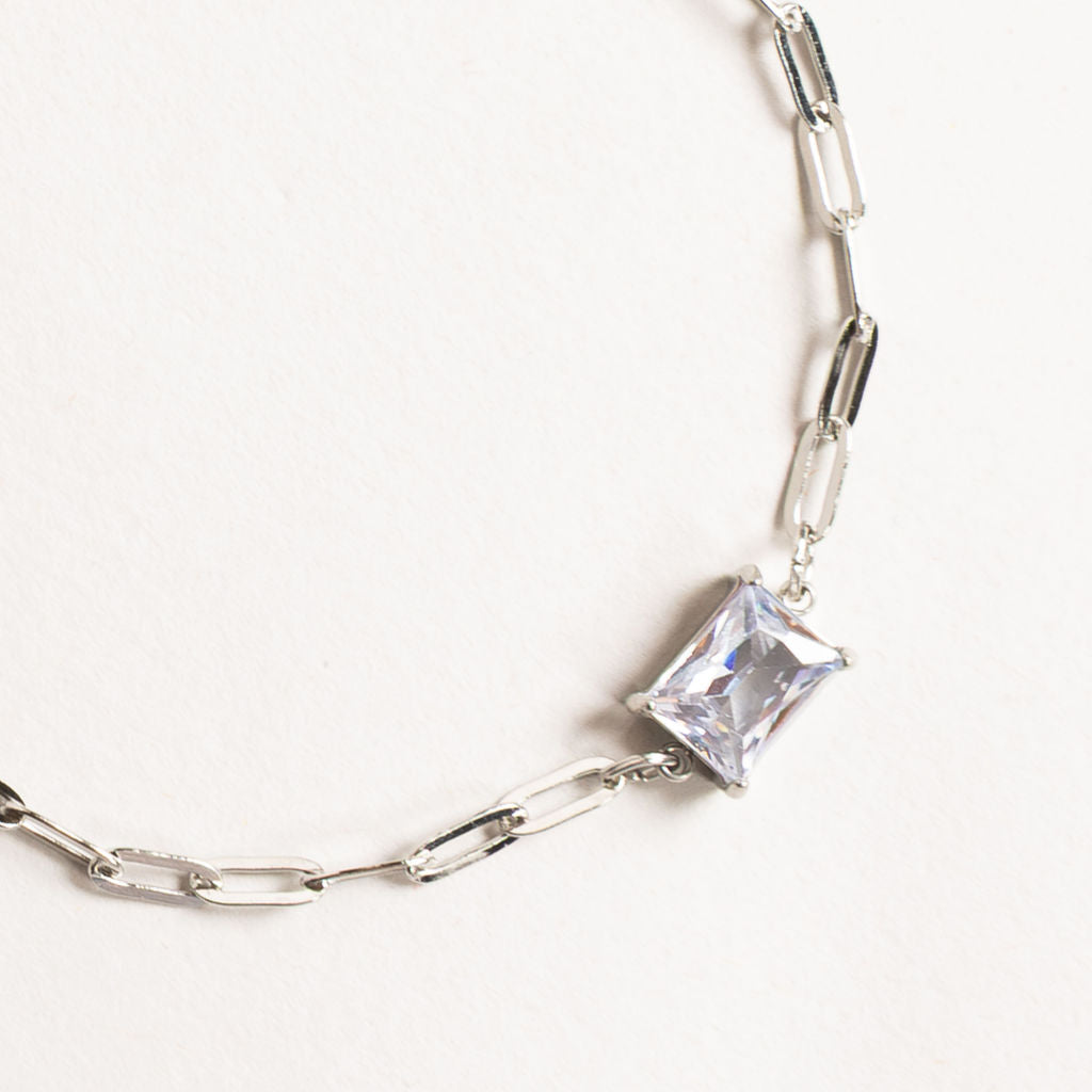 Waterproof "Imperméable” Sherlita Crystal Silver Paperclip Bracelet