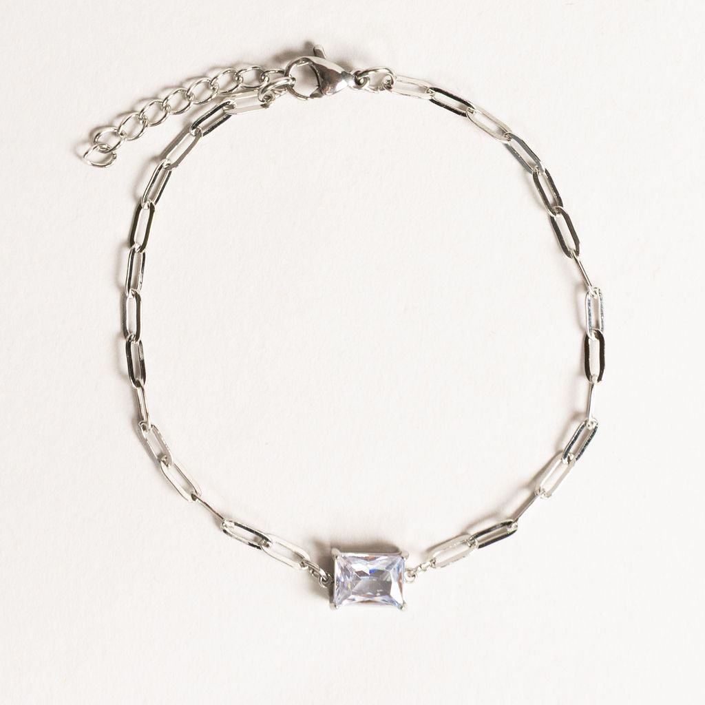 Waterproof "Imperméable” Sherlita Crystal Silver Paperclip Bracelet