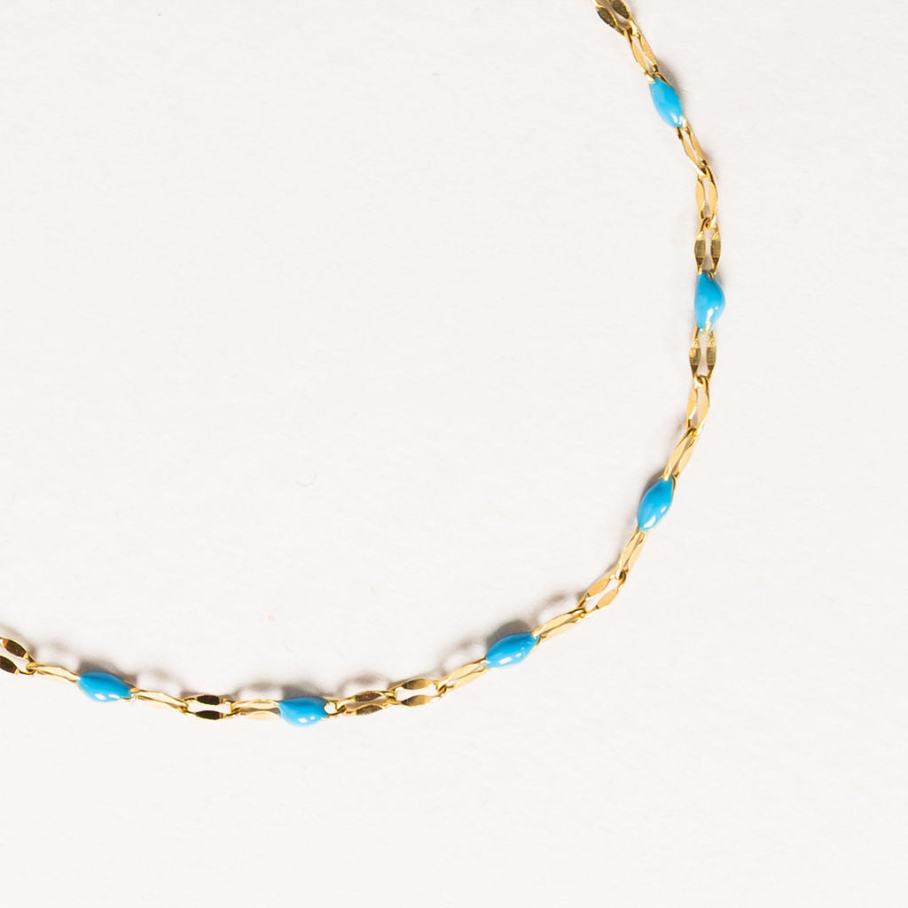 Waterproof "Imperméable” Aria Aqua Blue Enamel Marquise Chain Bracelet