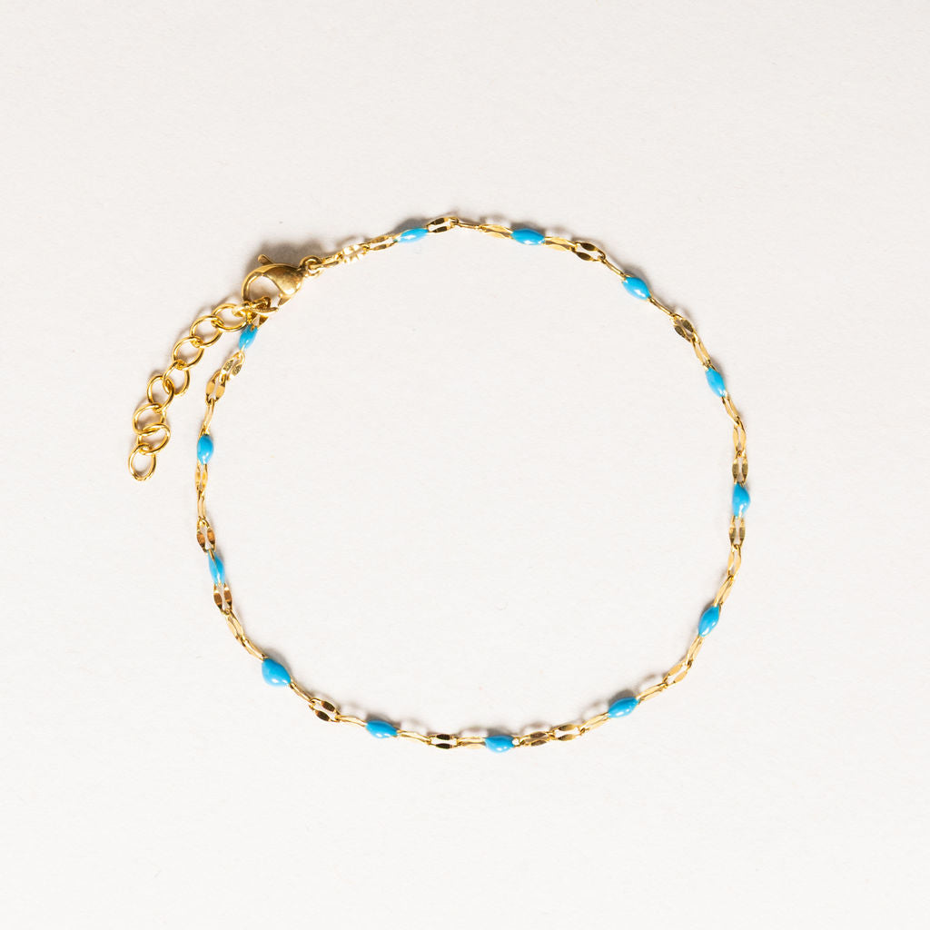 Waterproof "Imperméable” Aria Aqua Blue Enamel Marquise Chain Bracelet