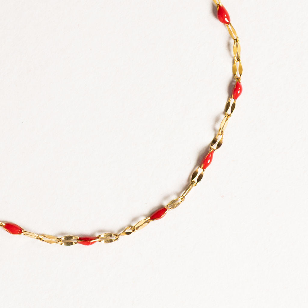 Waterproof "Imperméable” Aria Red Enamel Marquise Chain Bracelet
