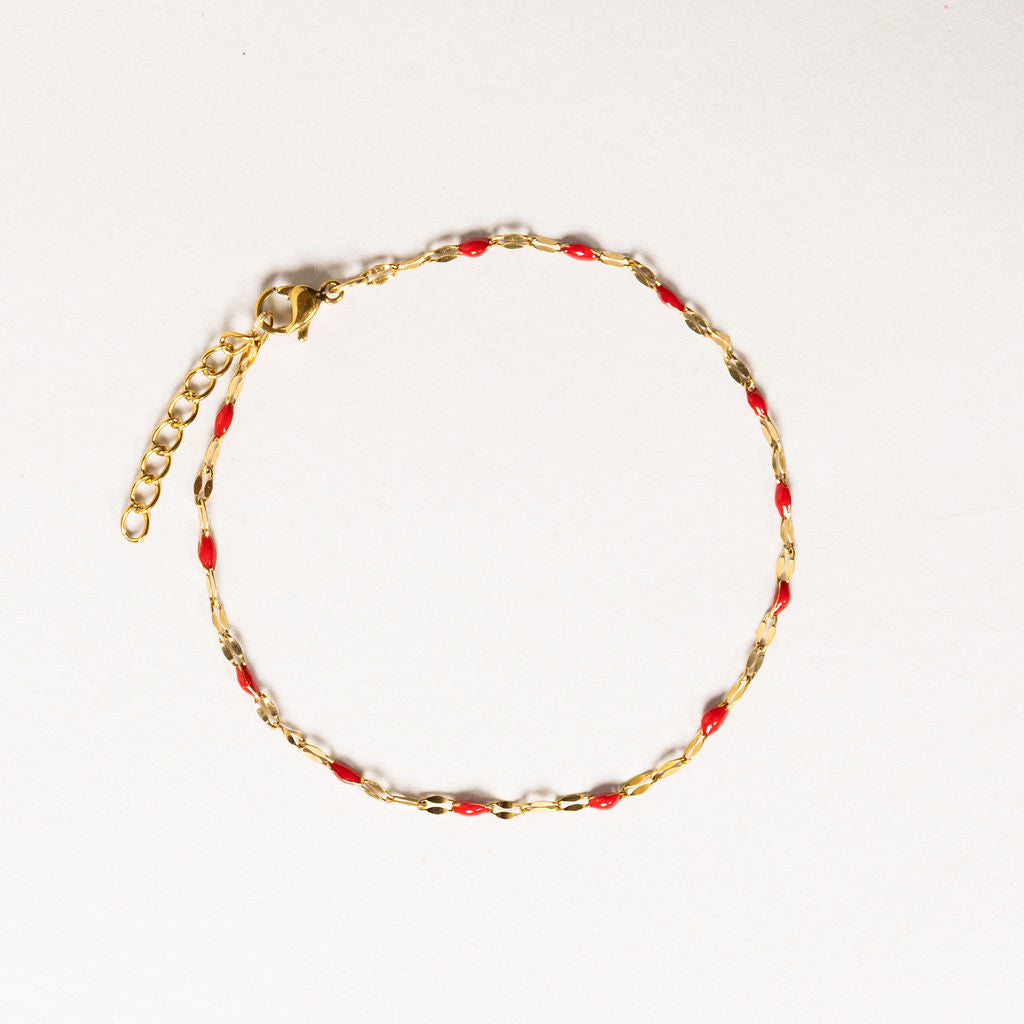 Waterproof "Imperméable” Aria Red Enamel Marquise Chain Bracelet