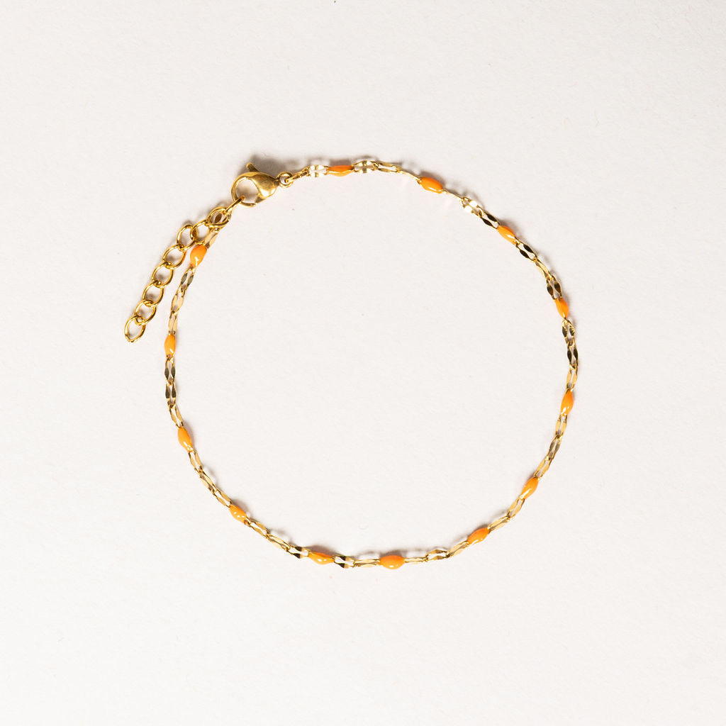 Waterproof "Imperméable” Aria Orange Enamel Marquise Chain Bracelet