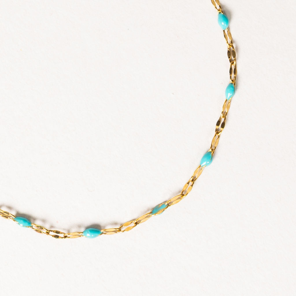 Waterproof "Imperméable” Aria Turquoise Blue Enamel Marquise Chain Bracelet