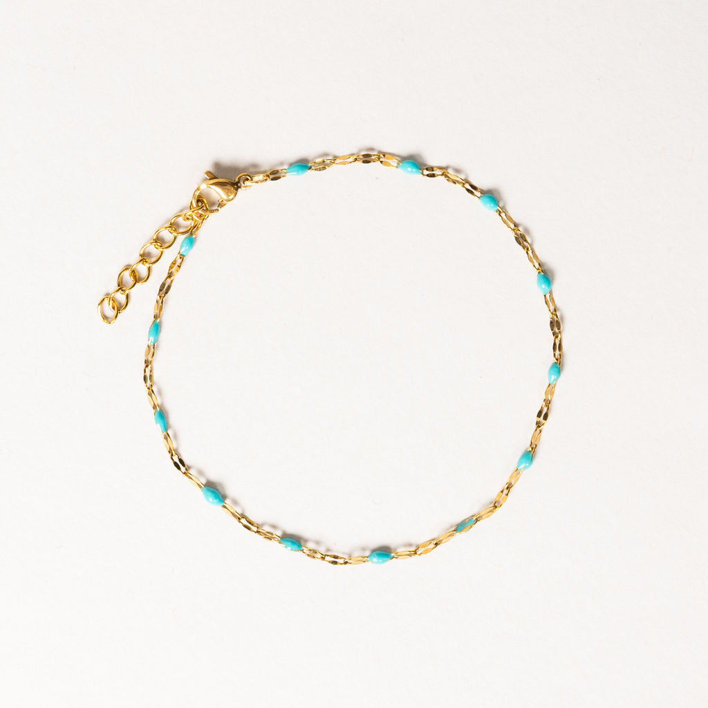 Waterproof "Imperméable” Aria Turquoise Blue Enamel Marquise Chain Bracelet