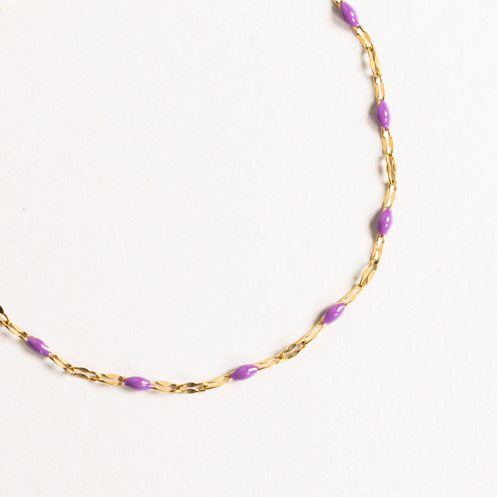 Waterproof "Imperméable” Aria Purple Enamel Marquise Chain Bracelet