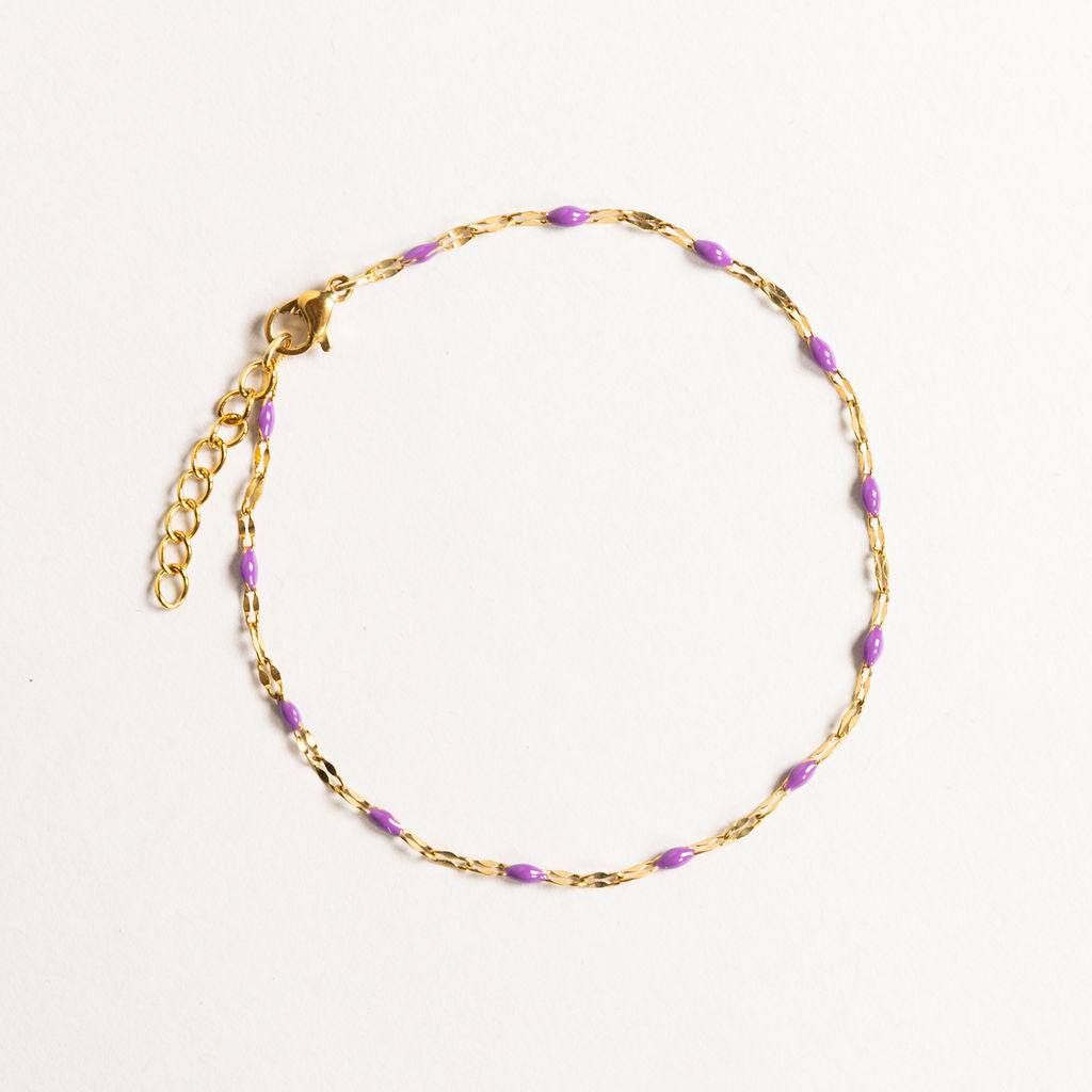 Waterproof "Imperméable” Aria Purple Enamel Marquise Chain Bracelet