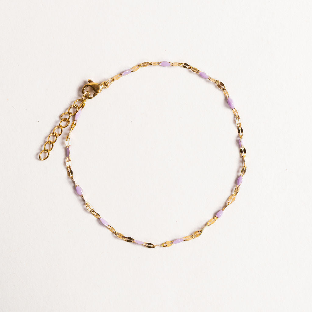 Waterproof "Imperméable” Aria Pastel Purple Enamel Marquise Chain Bracelet