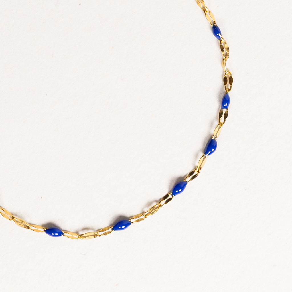 Waterproof "Imperméable” Aria Cobalt Blue Enamel Marquise Chain Bracelet