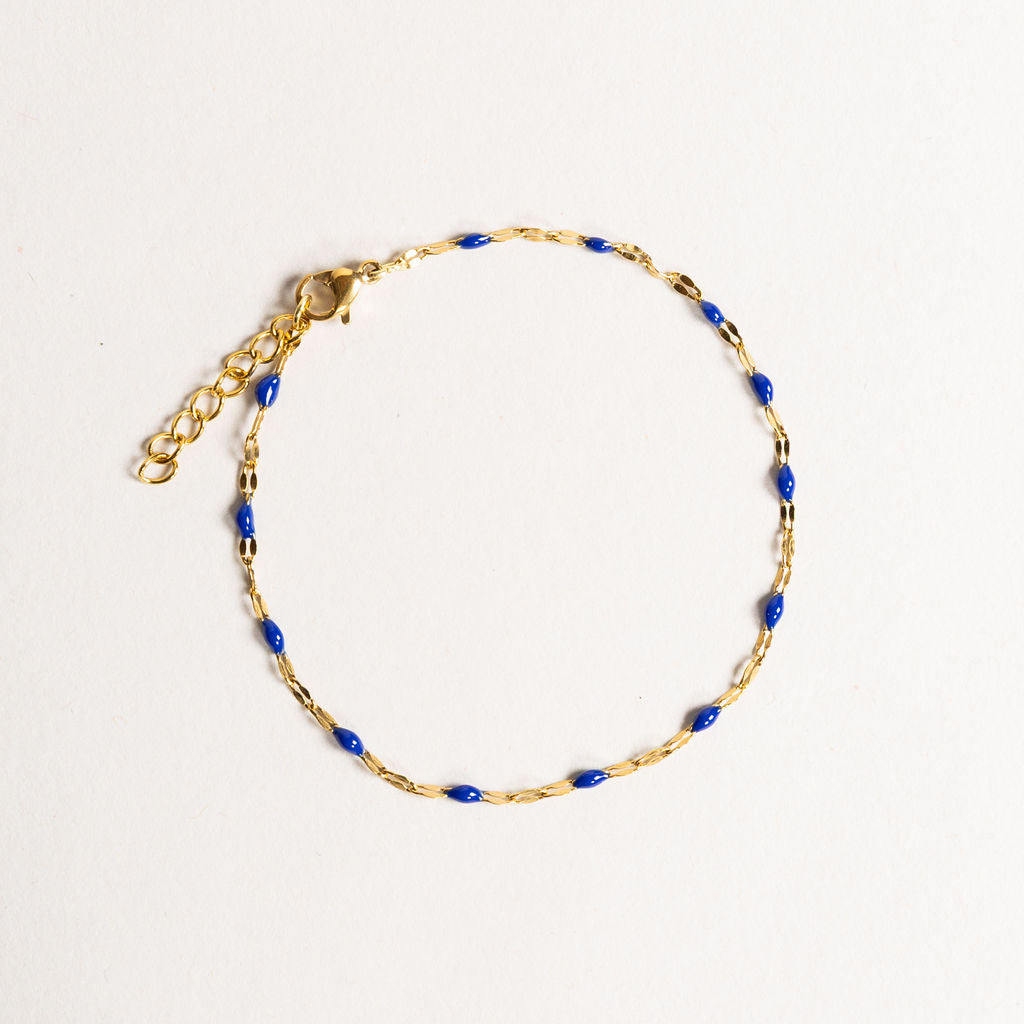 Waterproof "Imperméable” Aria Cobalt Blue Enamel Marquise Chain Bracelet