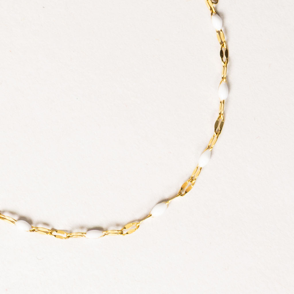 Waterproof "Imperméable” Aria White Enamel Marquise Chain Bracelet