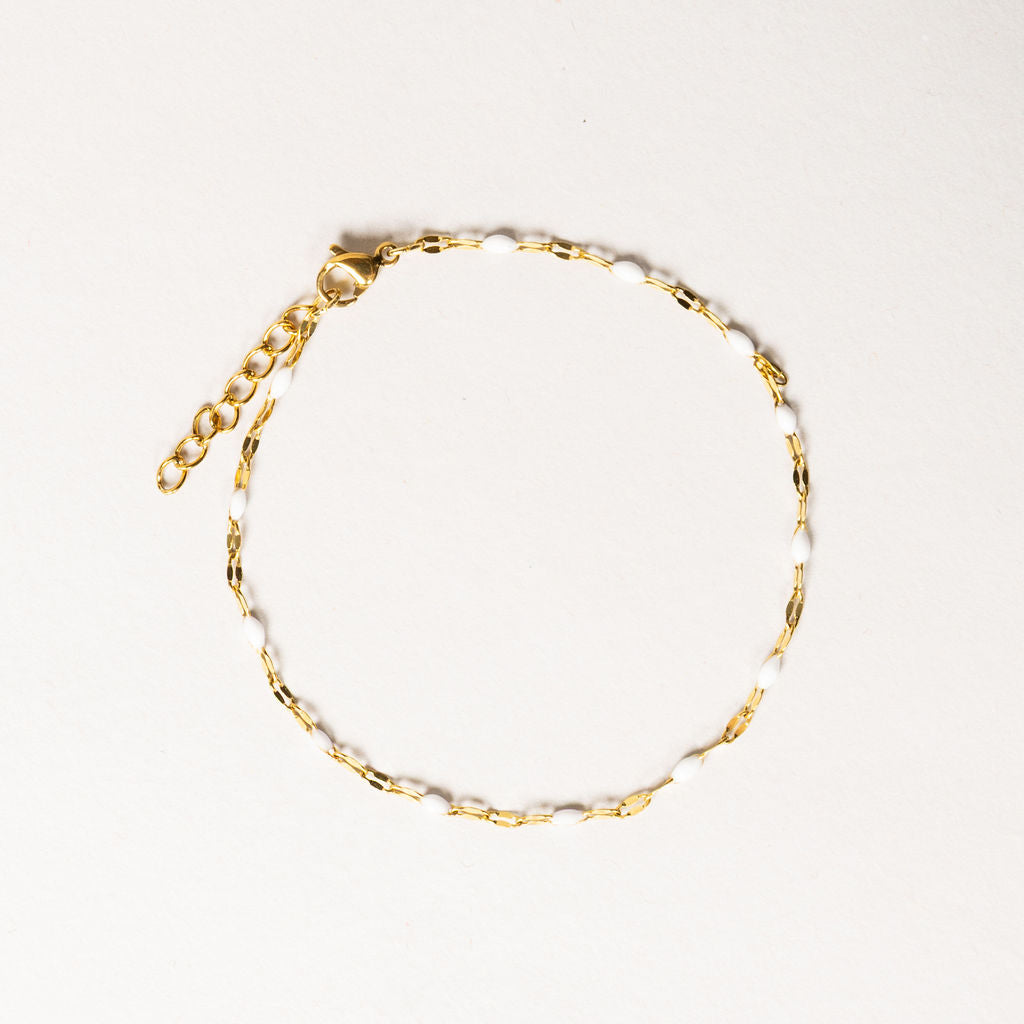 Waterproof "Imperméable” Aria White Enamel Marquise Chain Bracelet