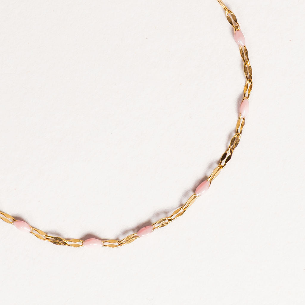Waterproof "Imperméable” Aria Pastel Pink Enamel Marquise Chain Bracelet