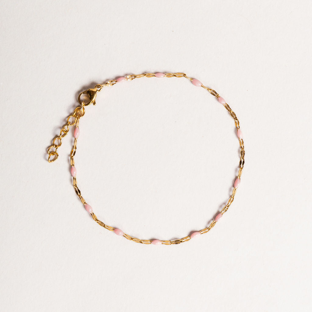 Waterproof "Imperméable” Aria Pastel Pink Enamel Marquise Chain Bracelet