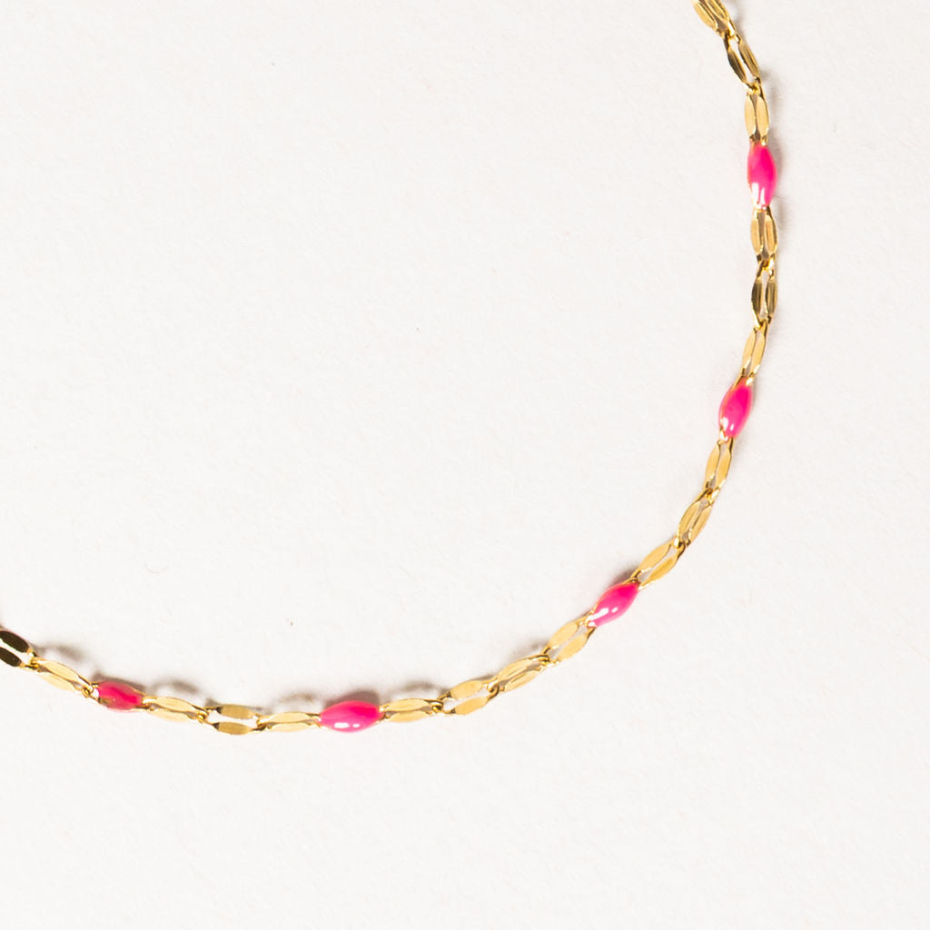 Waterproof "Imperméable” Aria Fuchsia Pink Enamel Marquise Chain Bracelet