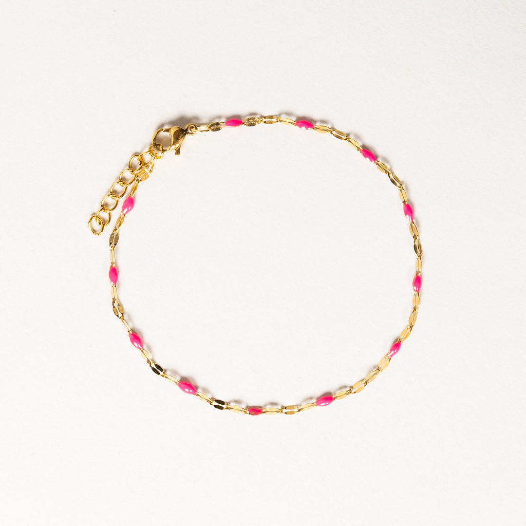 Waterproof "Imperméable” Aria Fuchsia Pink Enamel Marquise Chain Bracelet