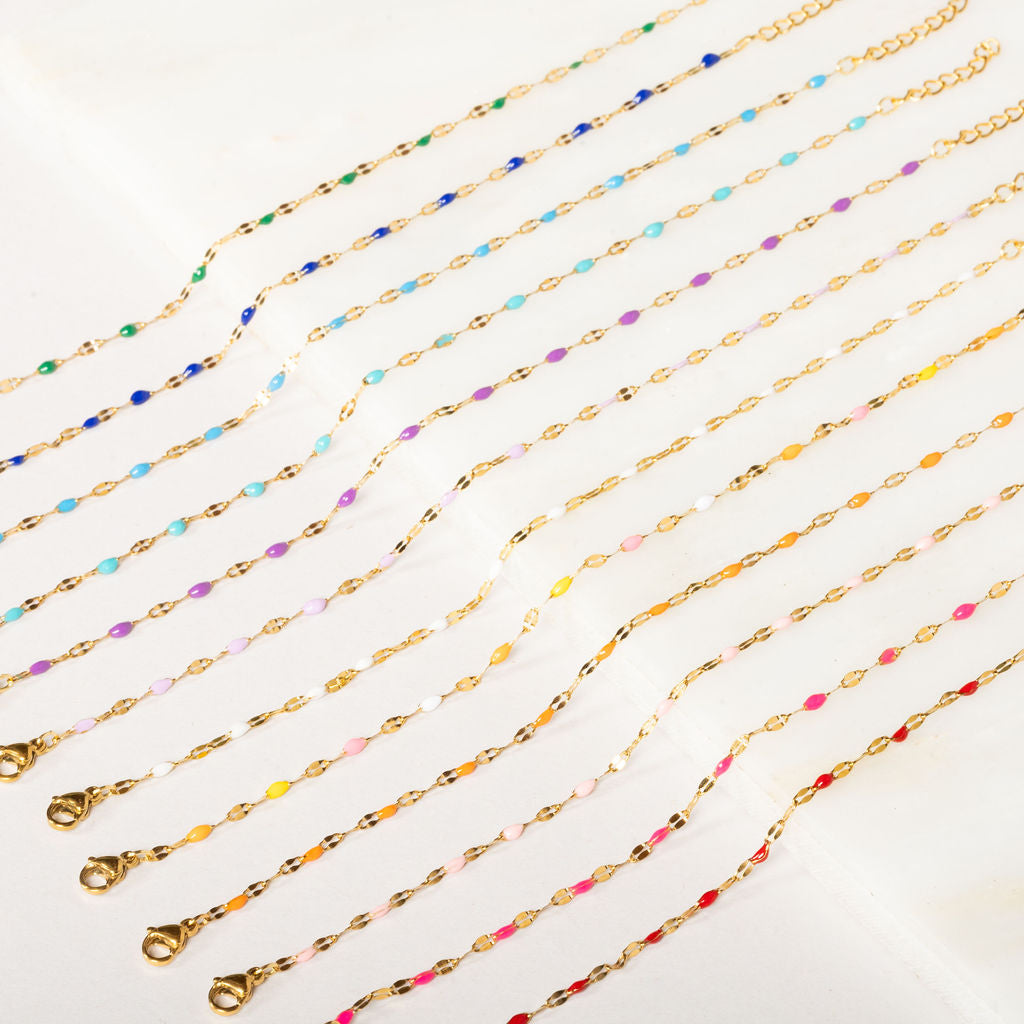 Waterproof "Imperméable” Aria Aqua Blue Enamel Marquise Chain Bracelet