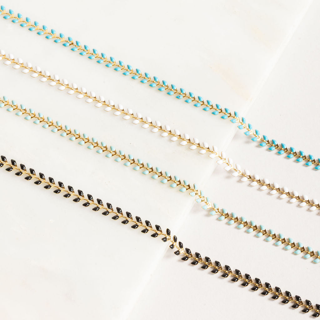 Waterproof "Imperméable" Elara White Enamel Chevron Necklace