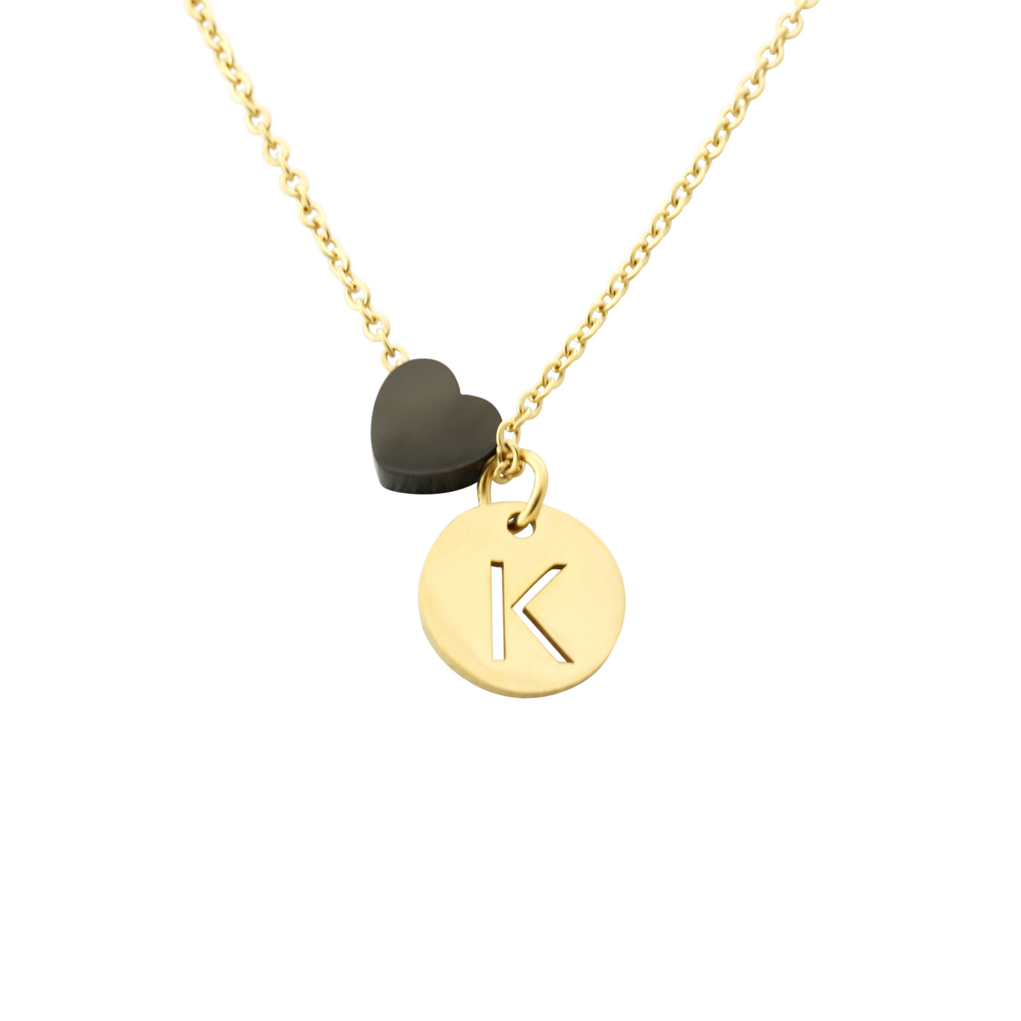 "Le Délice" Waterproof Personalized Initial Necklace with Heart - Gold/Black