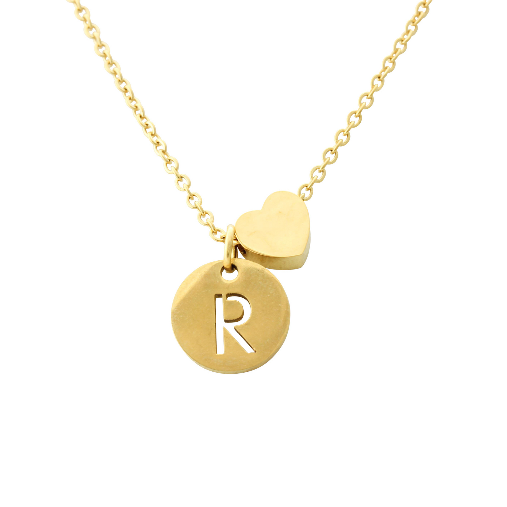 "Imperméable” Waterproof Personalized Initial Necklace with Heart - Gold/Gold