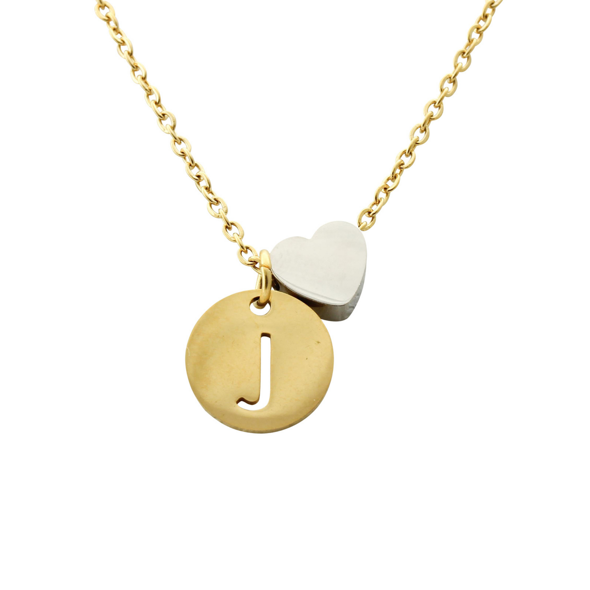 "Le Délice" Waterproof Personalized Initial Necklace with Heart - Gold/ Silver