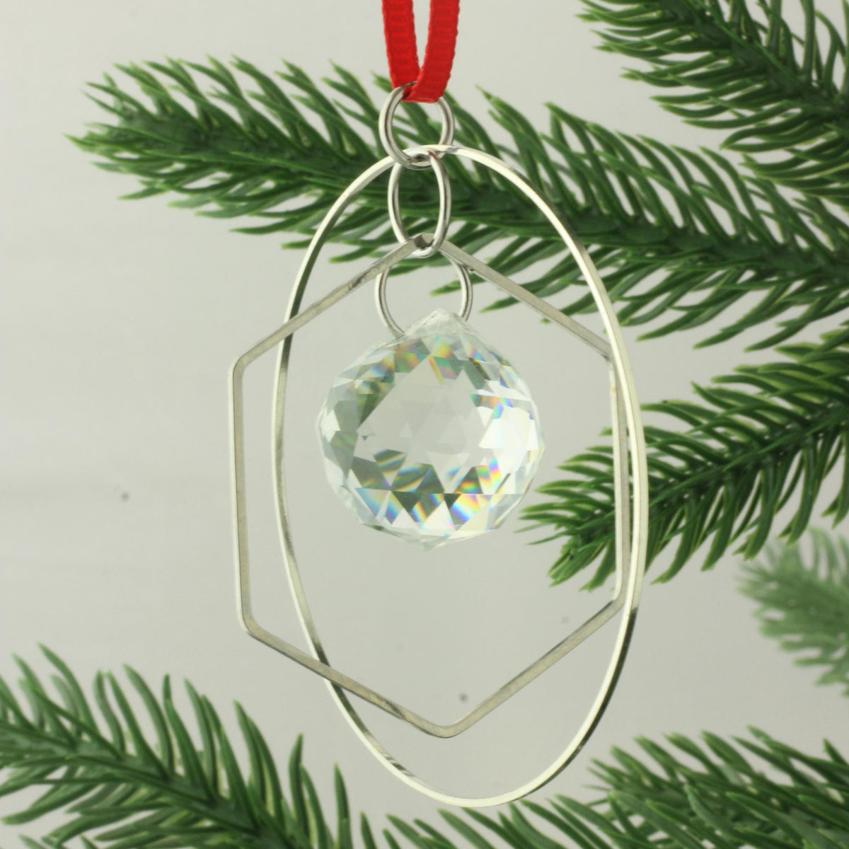 Minimalist Geometric Silver & Crystal Ornament, Mid-Century Modern Christmas Decor, Bauhaus Decor Xmas Ornaments, Minimalist Modern - II
