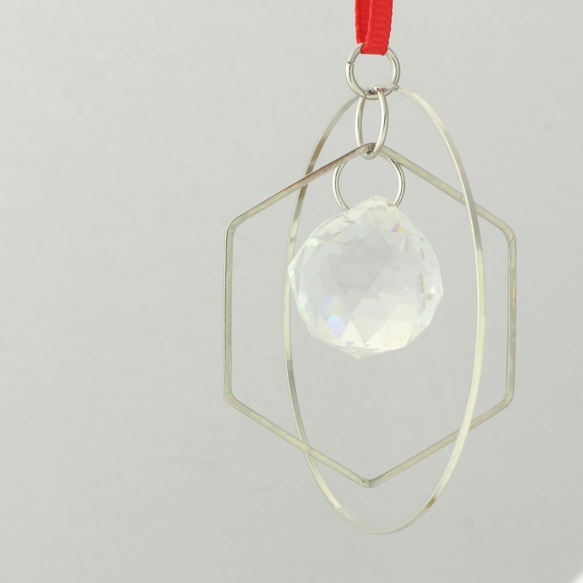Minimalist Geometric Silver & Crystal Ornament, Mid-Century Modern Christmas Decor, Bauhaus Decor Xmas Ornaments, Minimalist Modern - II
