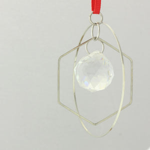Minimalist Geometric Silver & Crystal Ornament, Mid-Century Modern Christmas Decor, Bauhaus Decor Xmas Ornaments, Minimalist Modern - II